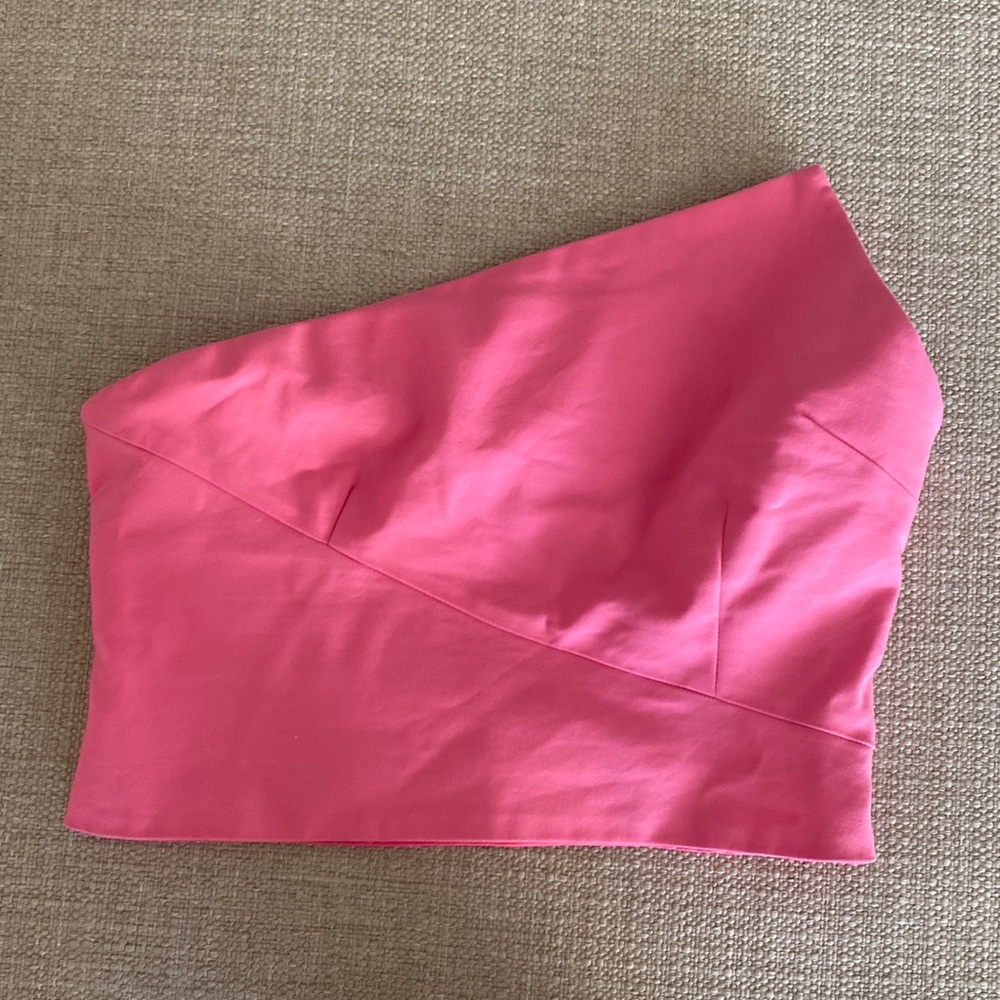 SuperDown Strapless Asymmetrical Crop Top